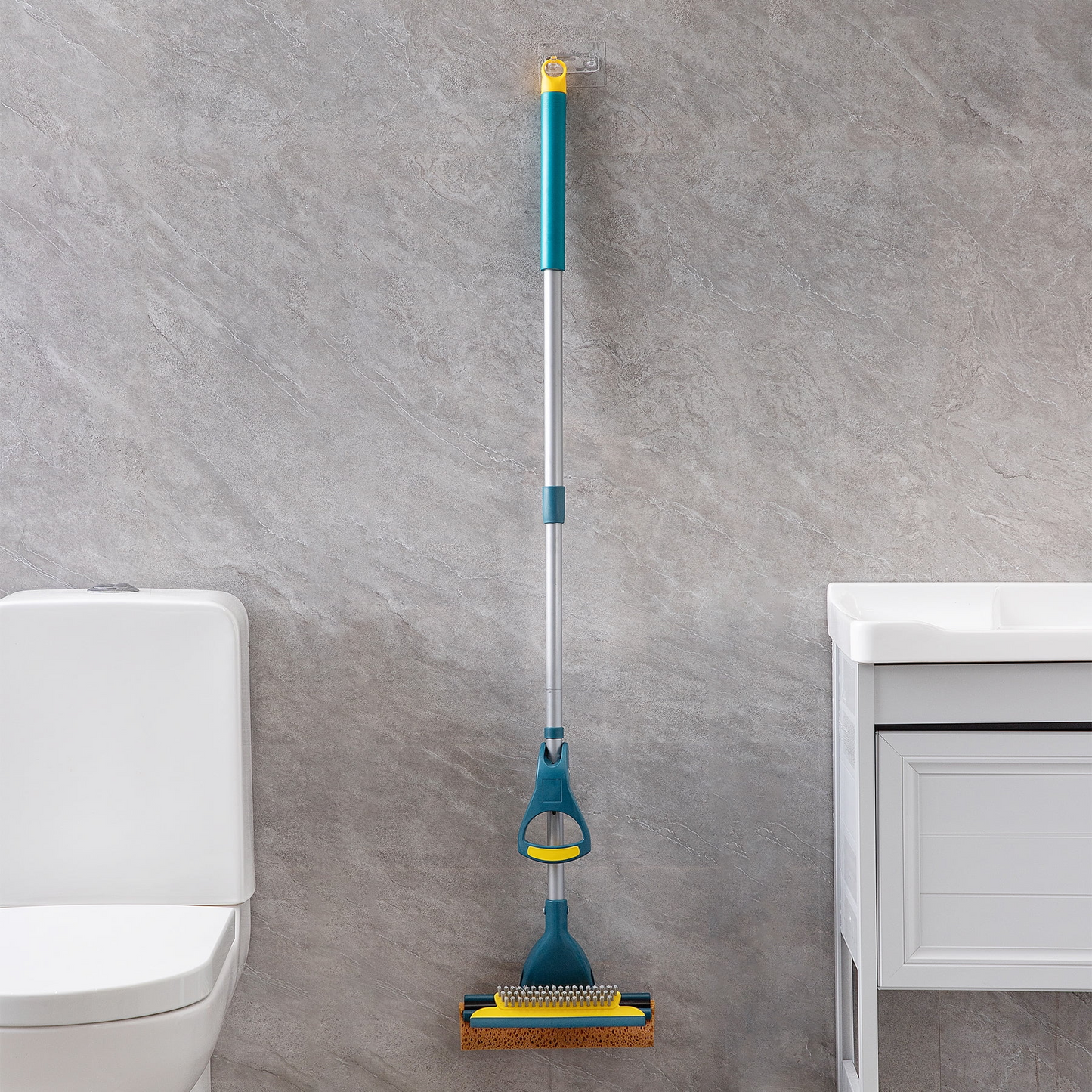 Yocada Sponge Mop Green with Extendable Iron Handle Squeegee Easily Wringing for Floor