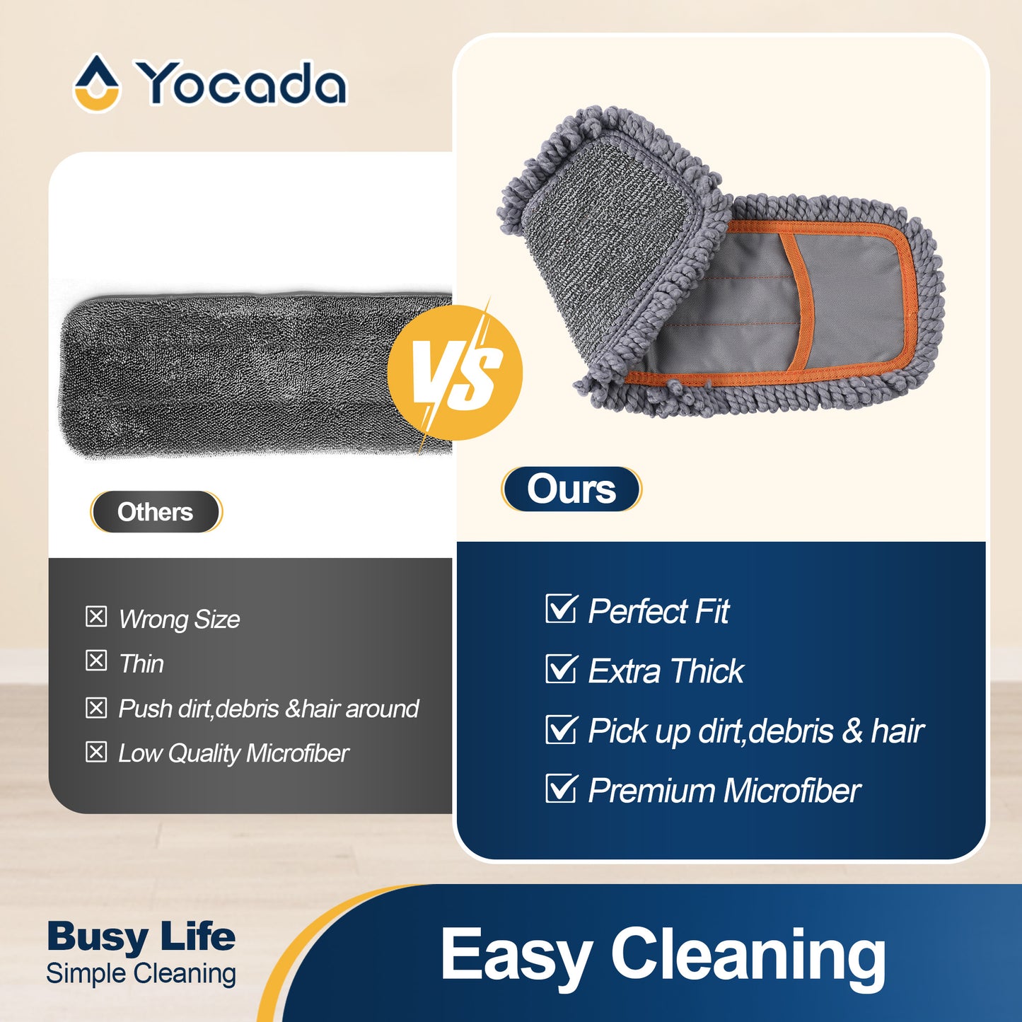 Yocada 3 Pack Twisted Microfiber Mop Replacement Pads, Thickened Sponge Dry-Wet Dual-Use Pads
