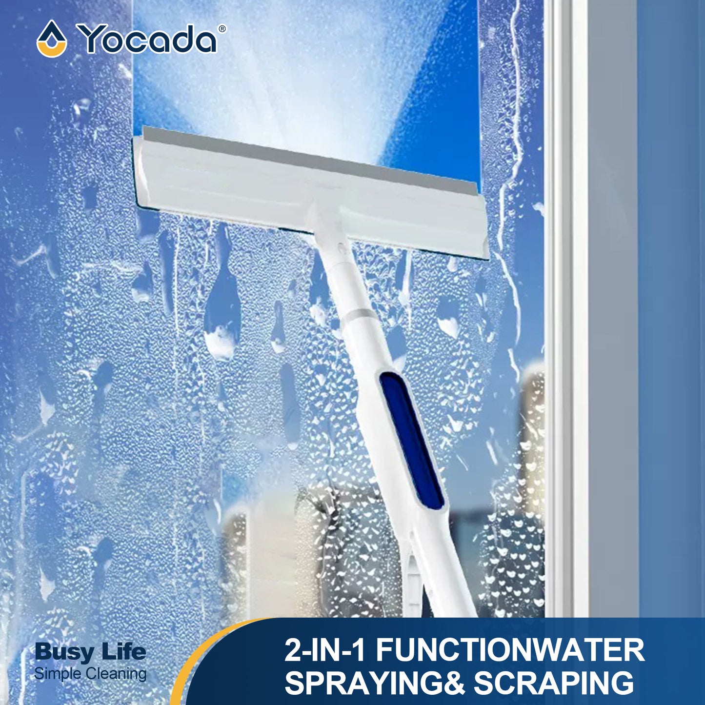 2-in-1 Spray Window Squeegee with 51.2" Extension Pole, Built-in Water Tank, Multi-Use Squeegee for Home Shower Car Windshield