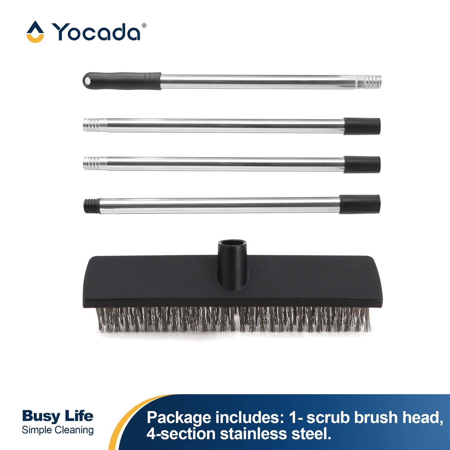 Yocada Heavy-Duty Wire Scrub Broom - Telescopic Handle Up to 65.2 Inches, Stiff Metal Bristles for Outdoor
