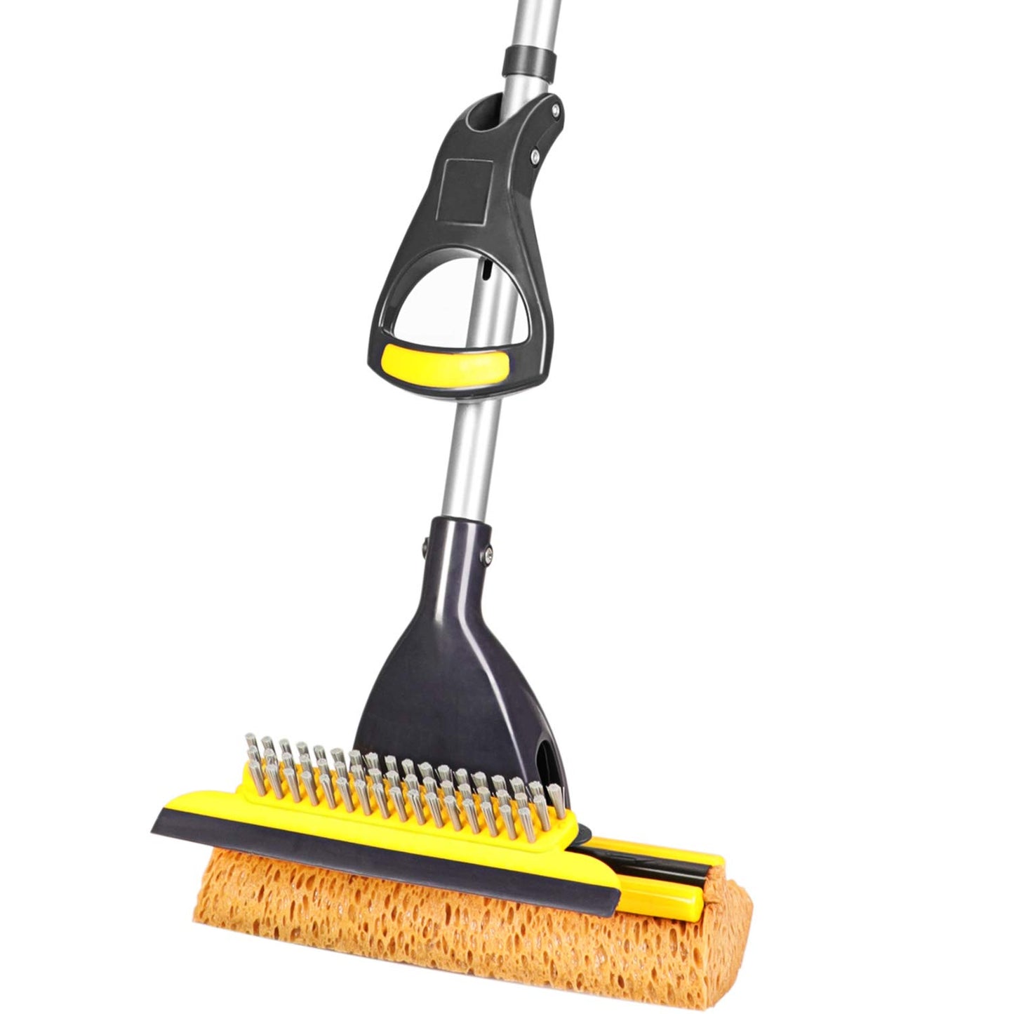 Yocada Sponge Mop Home Commercial Use Tile Floor Bathroom Garage Cleaning  with Squeegee and Extendable Telescopic Long Handle 41-53 Inches Easily Dry