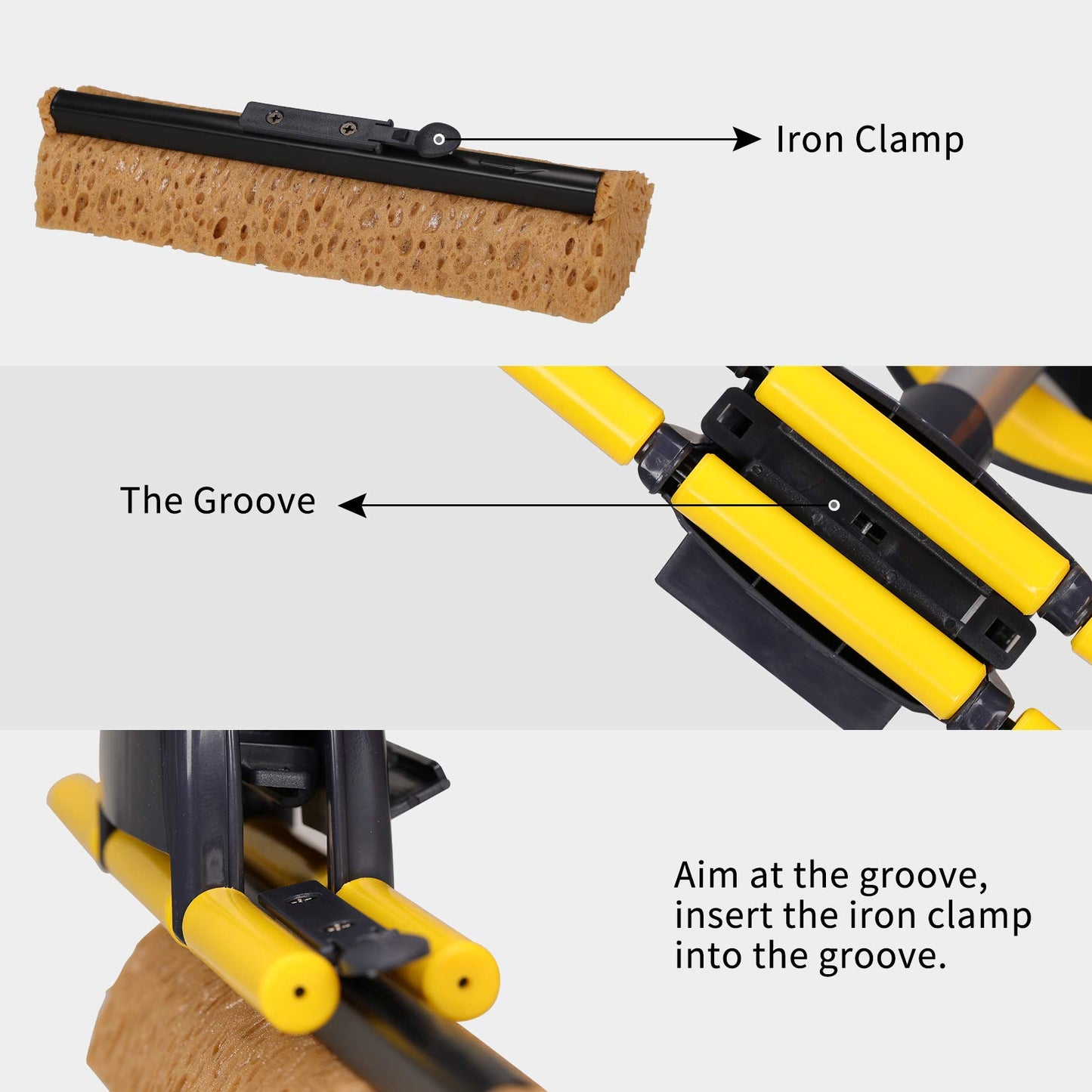 Yocada Sponge Mop Home Commercial Use Tile Floor Bathroom Garage Cleaning with Squeegee and Extendable Telescopic Long Handle 41-53 Inches Easily Dry Wringing