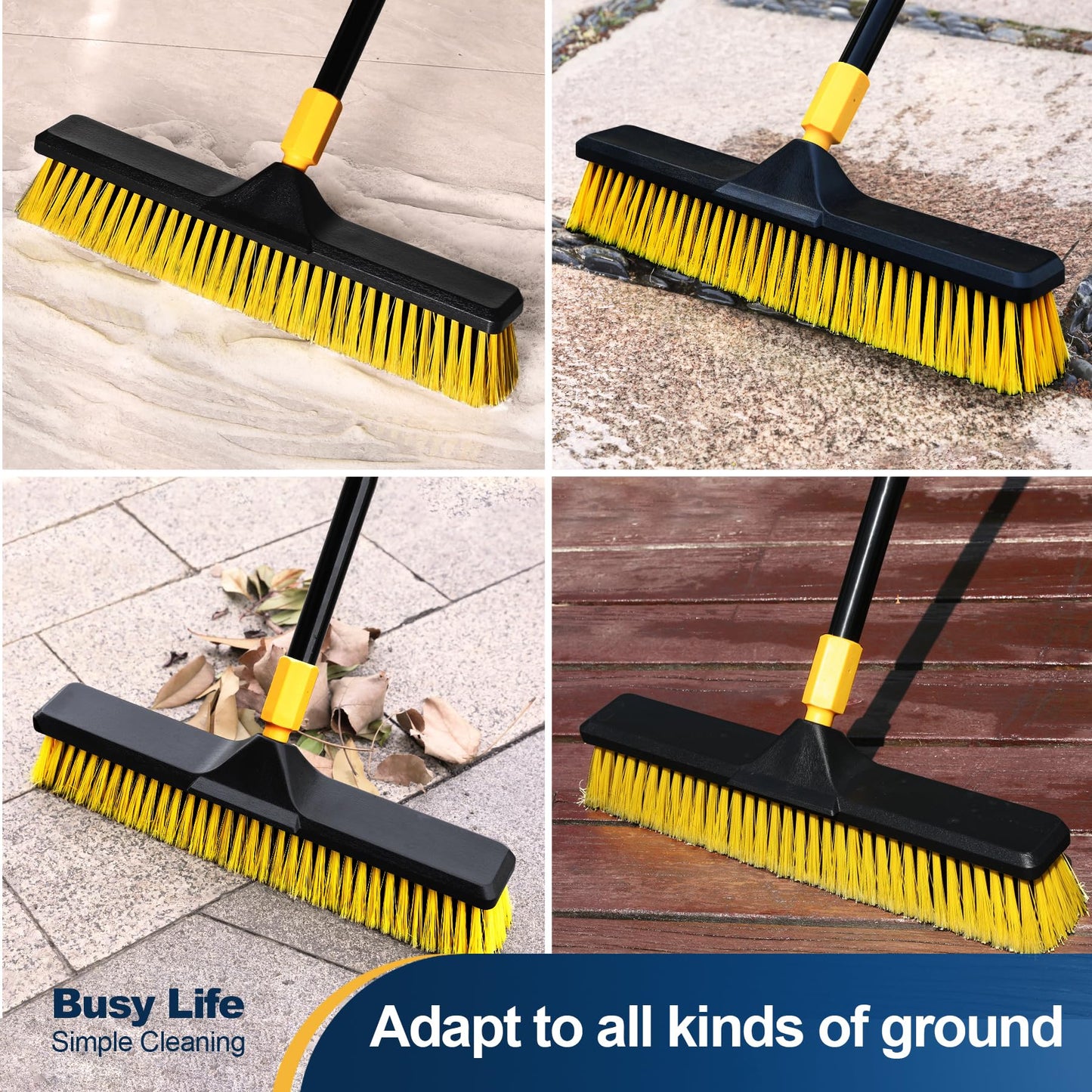 Outdoor Deck Brush with Long Handle and Stiff Bristles Heavy Duty