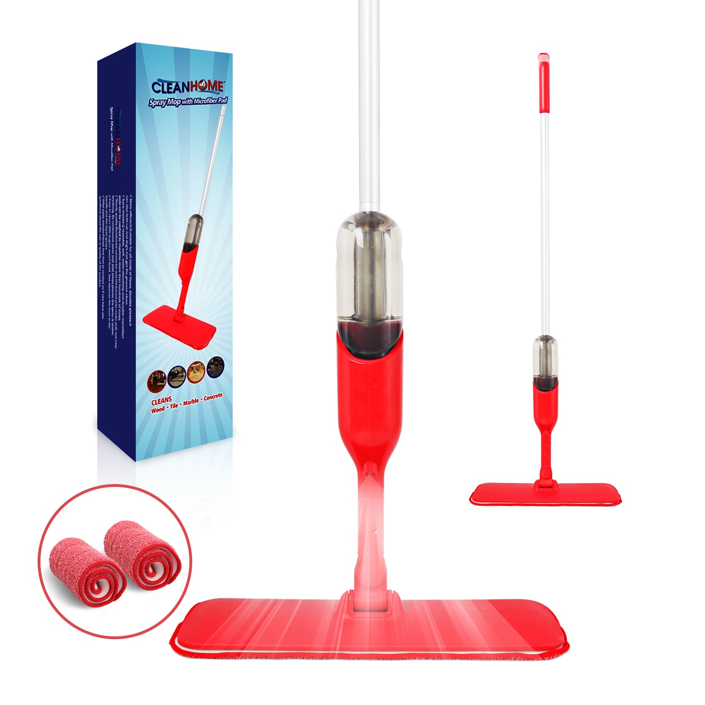 Yocada Microfiber Spray Mop for Wood Floor Cleaning with 2 Washable Mop Pads 360 Degree, 400ML, Red