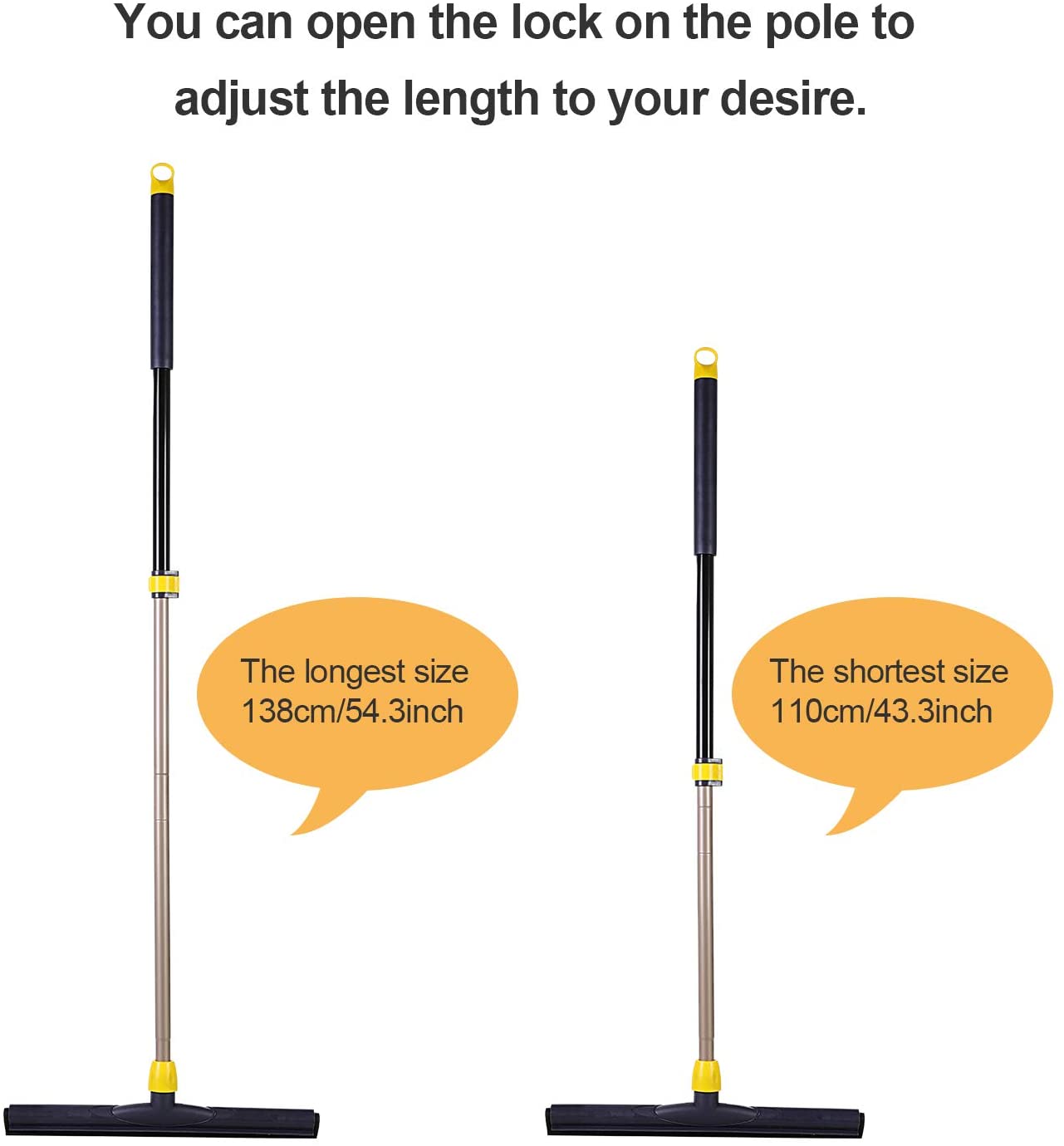 Yocada Floor Squeegee Scrubber 54in Long Adjustable Telescopic Pole Heavy Duty Household Broom
