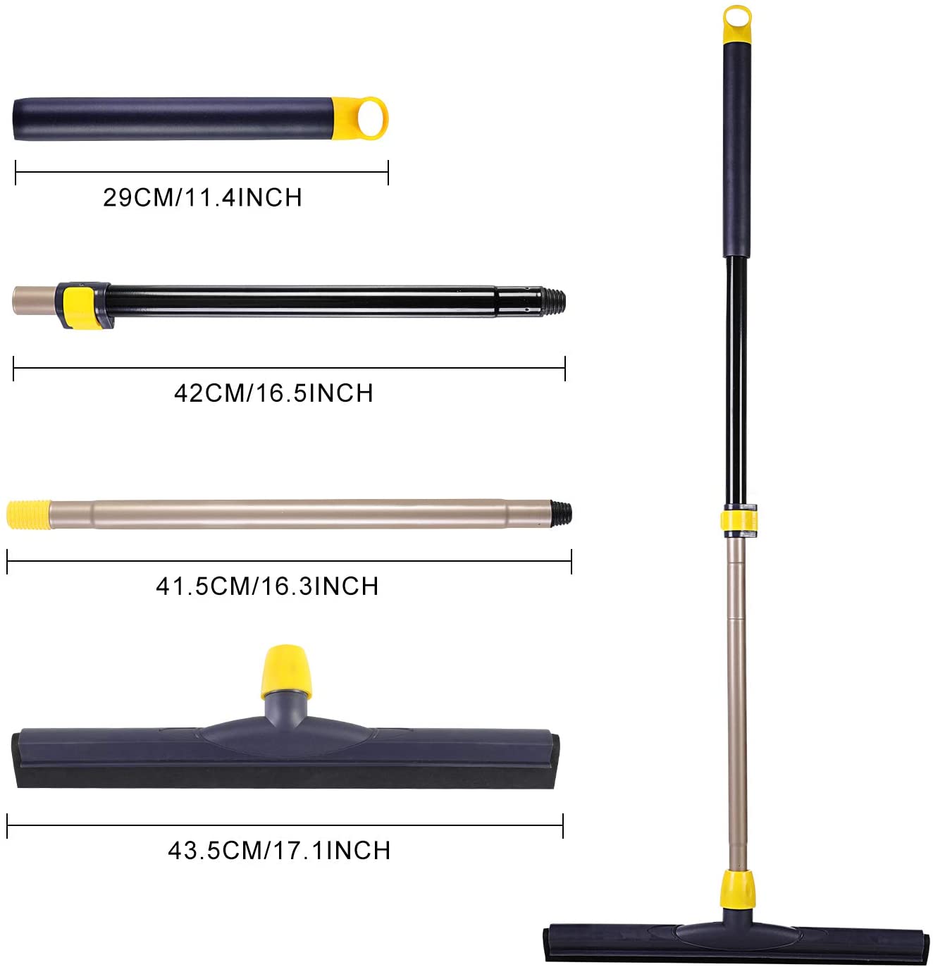 Yocada Floor Squeegee Scrubber 54in Long Adjustable Telescopic Pole Heavy Duty Household Broom