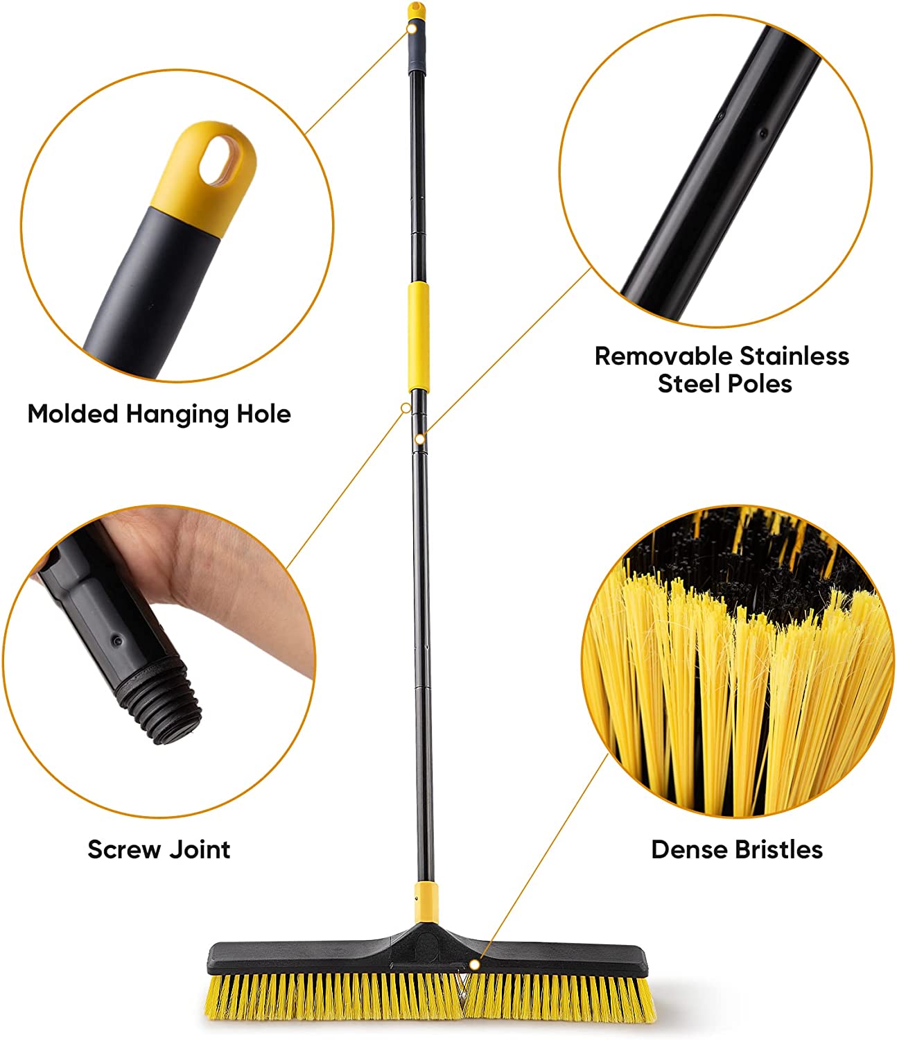 Shower Cleaning Brush with squegee Hard Bristle Brush for Cleaning  extendable Long Handle Outdoor Brooms for Sweeping Patio Brush Stiff Bristle