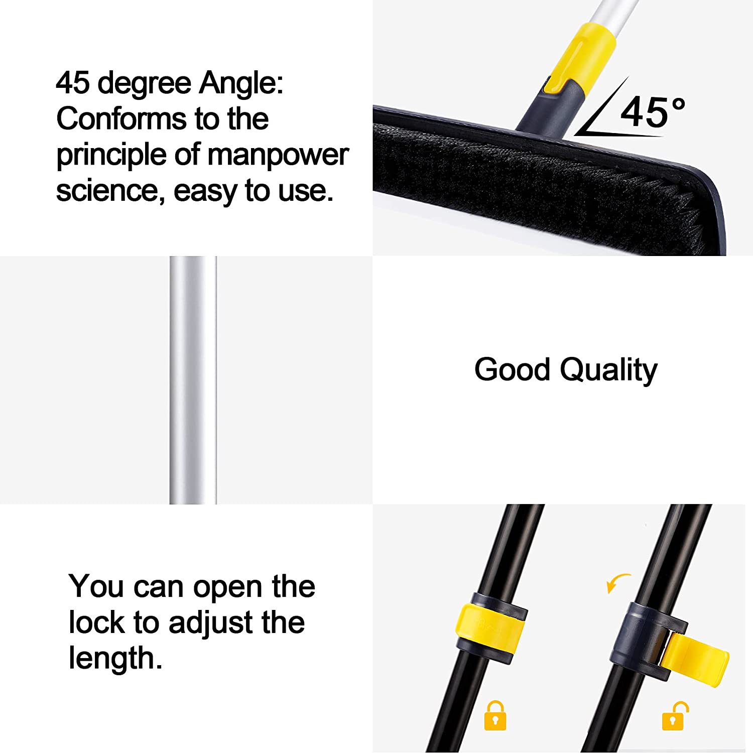 Yocada Floor Squeegee Scrubber 54in Long Adjustable Telescopic Pole Heavy Duty Household Broom Perfect for Garage Courtyard Shower Bathroom Pet Hair