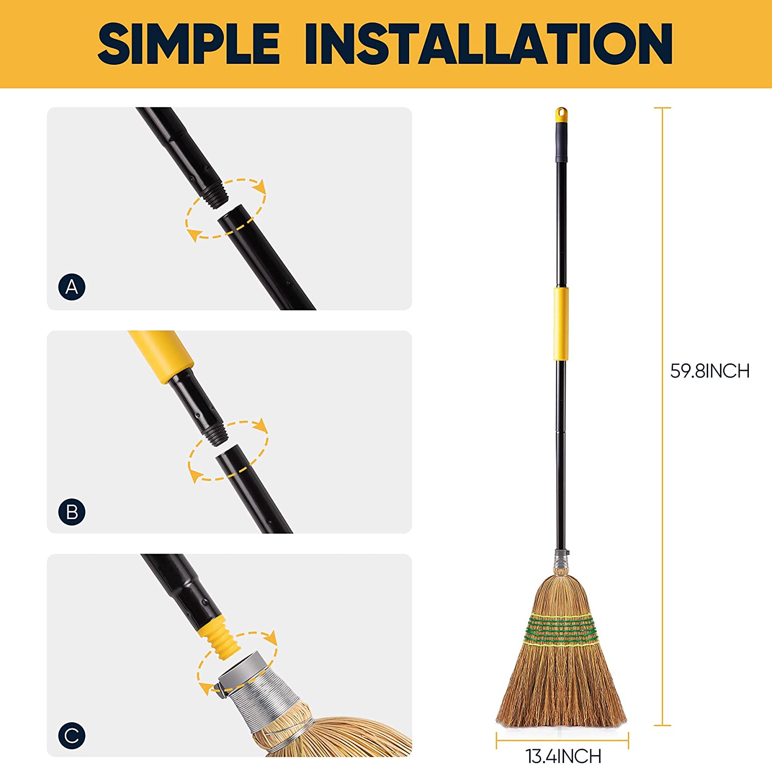 Outdoor Broom for Floor Cleaning,58 Heavy-Duty Commercial Broom