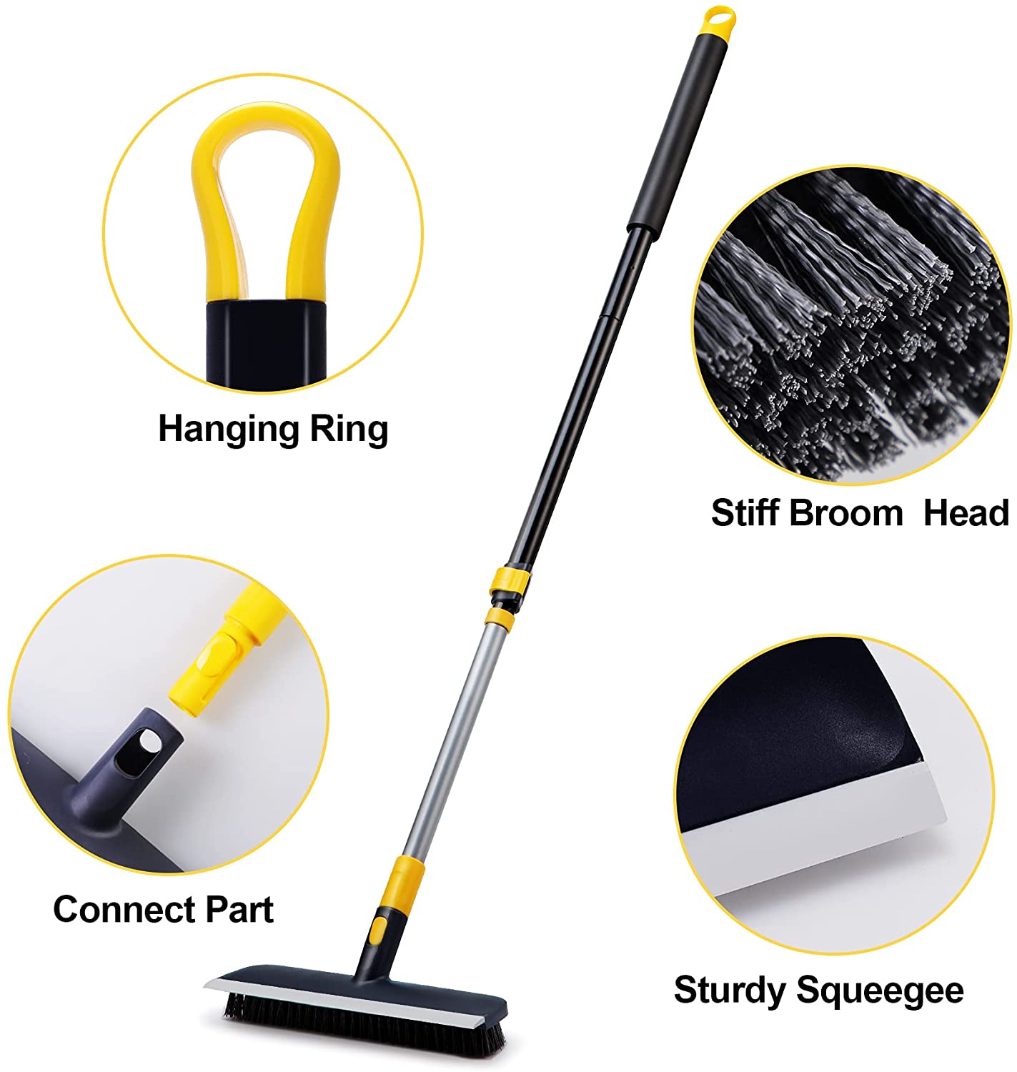 Yocada Floor Scrub Brush 55.9 Telescopic Handle 2 in 1 Scrape Brush Stiff Bristle Shower Scrubber for Cleaning Patio Bathroom Garage Kitchen Wall