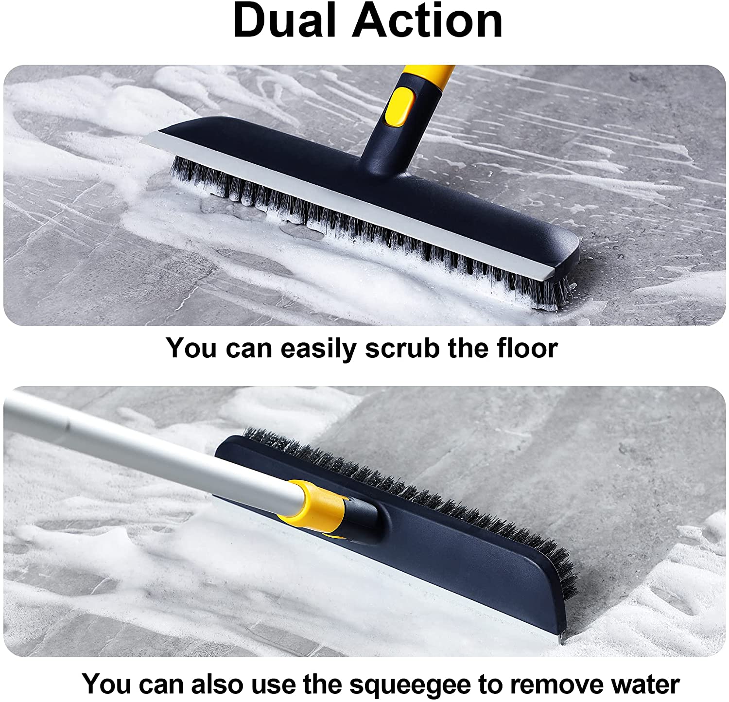 Yocada Floor Scrub Brush 55.9 Telescopic Handle 2 in 1 Scrape Brush Stiff Bristle Shower Scrubber for Cleaning Patio Bathroom Garage Kitchen Wall
