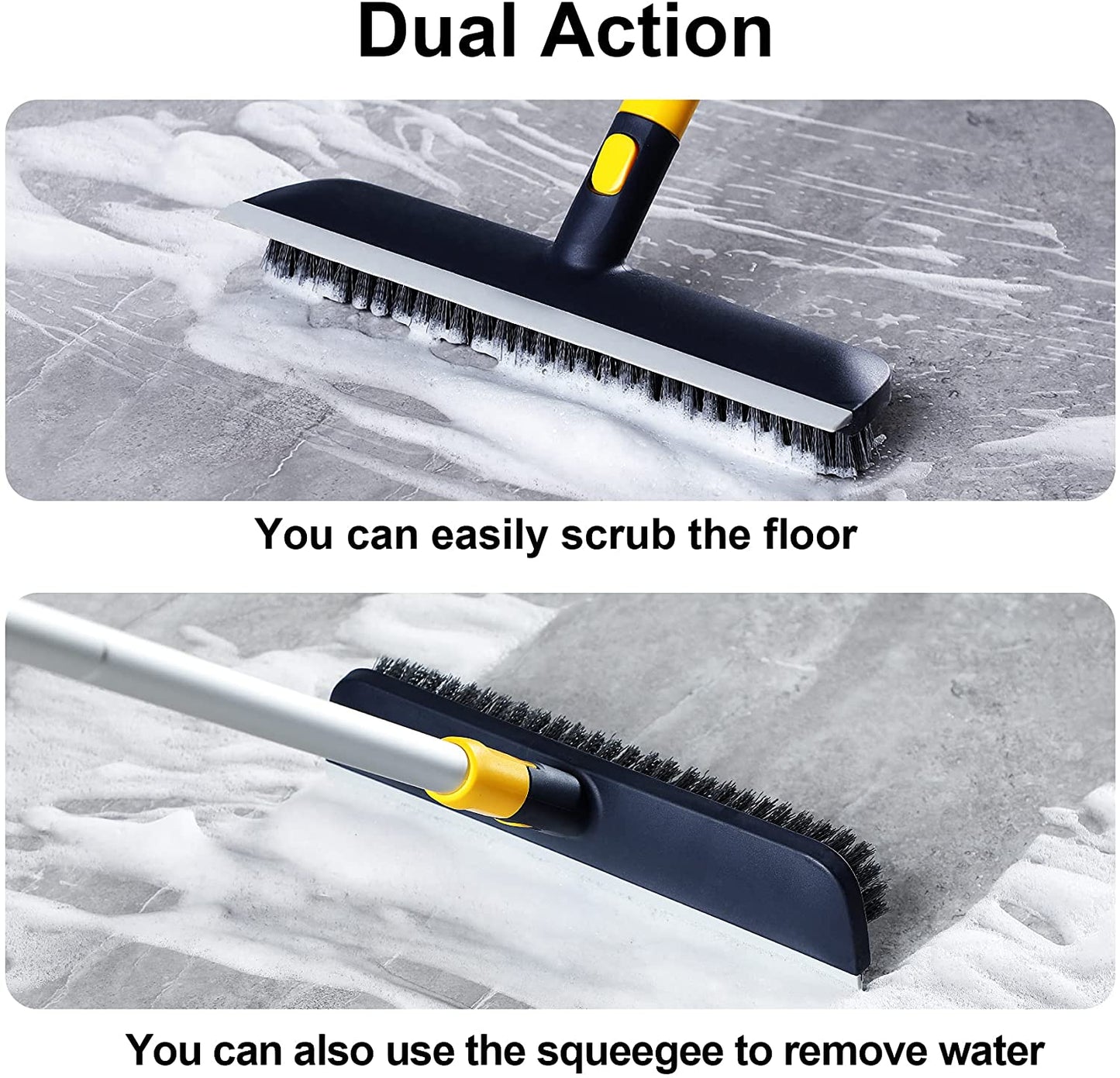 Yocada Floor Scrub Brush 55.9" Telescopic Handle 2 in 1 Scrape brush Stiff Bristle Shower Scrubbe