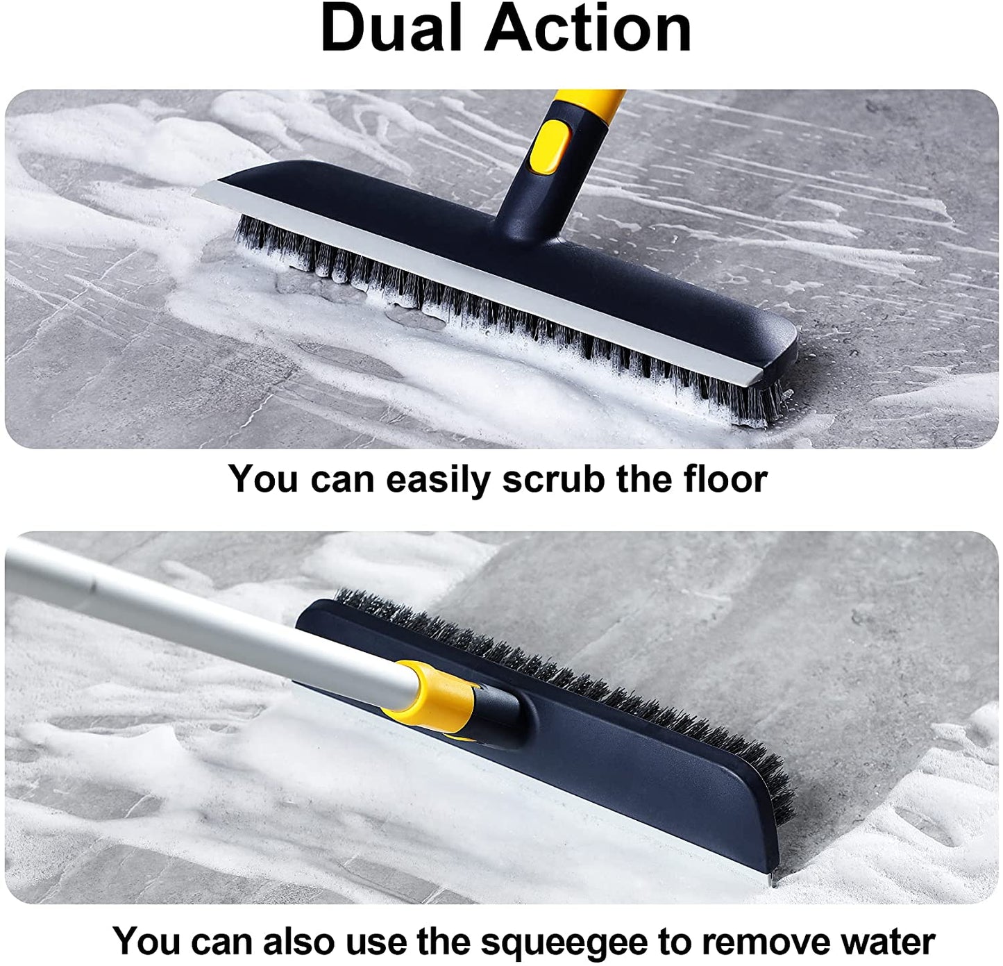 Floor Scrub Brush with Long Telescopic Handle Stiff Brush 3 in 1 Scrape Brush Stiff Bristle Shower Scrubber for Cleaning Bathroom, Patio, Kitchen