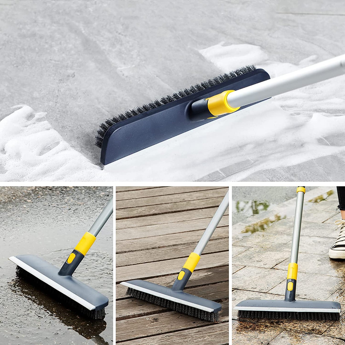 Yocada Floor Scrub Brush 55.9" Telescopic Handle 2 in 1 Scrape brush Stiff Bristle Shower Scrubbe