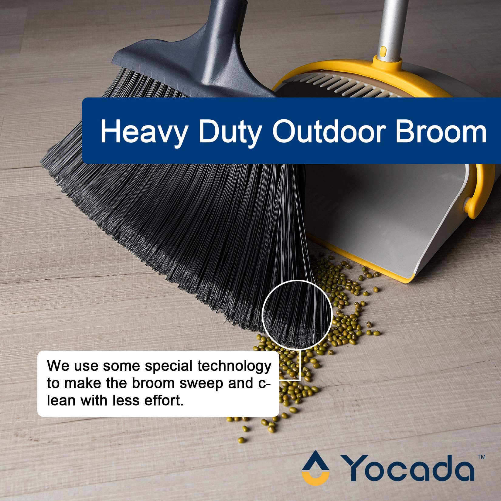 Yocada Push Broom Brush Stiff Bristles Broom Head Telescopic Heavy-Duty  Outdoor Commercial for Cleaning Bathroom Kitchen Patio Garage Deck Concrete