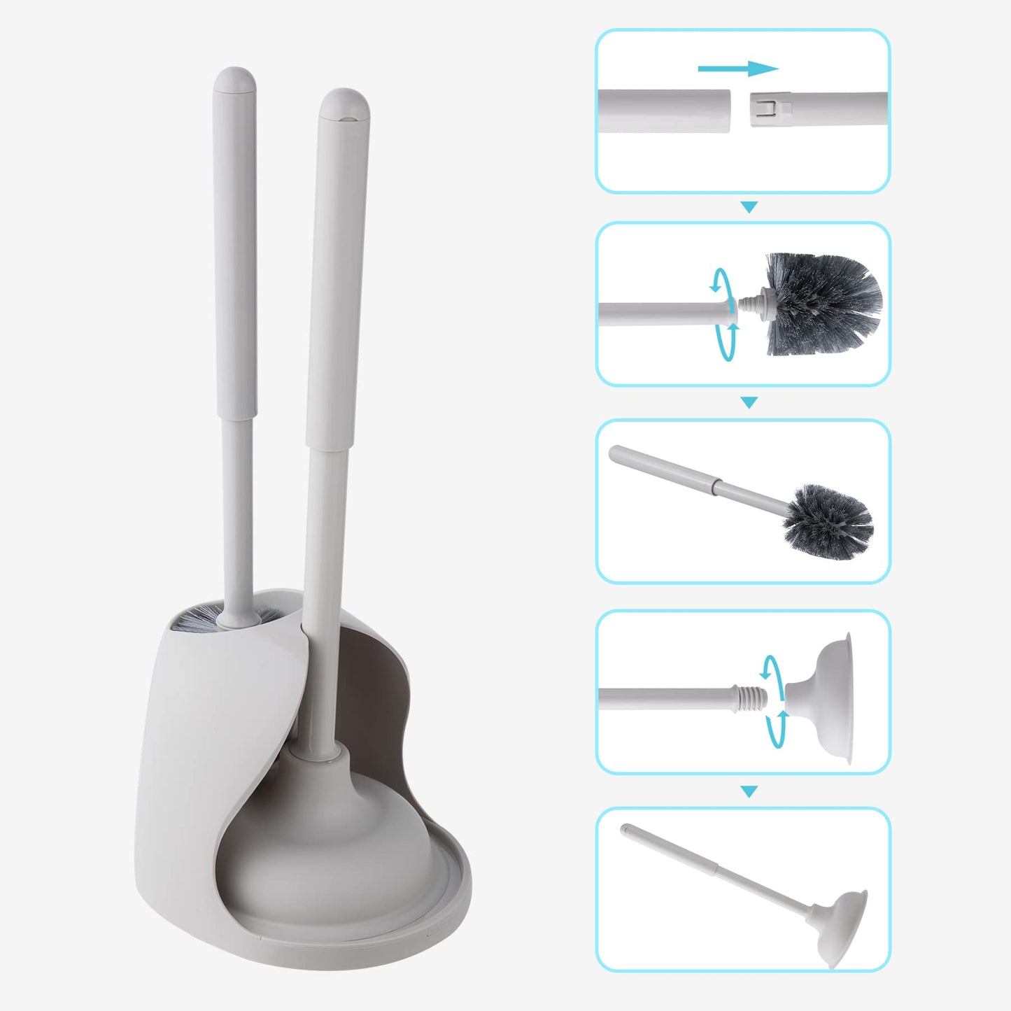 Yocada Toilet Plunger and Brush Set 2 in 1 Toilet Bowl Brush and Plunger Combo with Holder for Bathroom Cleaning Tool