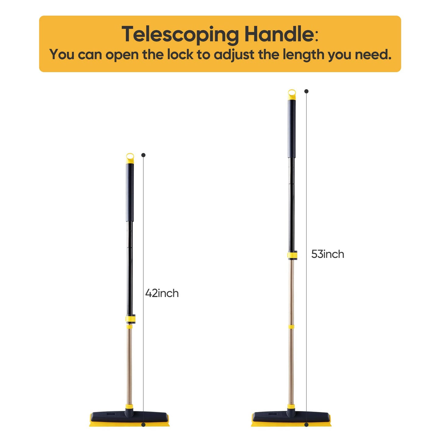 Yocada Pet Hair Removal Rubber Broom with Squeegee 2 in 1 Floor Brush Telescoping for Sweeping Hardwood Floor Tile Low Carpets Rugs Undercoat Carpets Bathroom Living Room Kitchen 53"