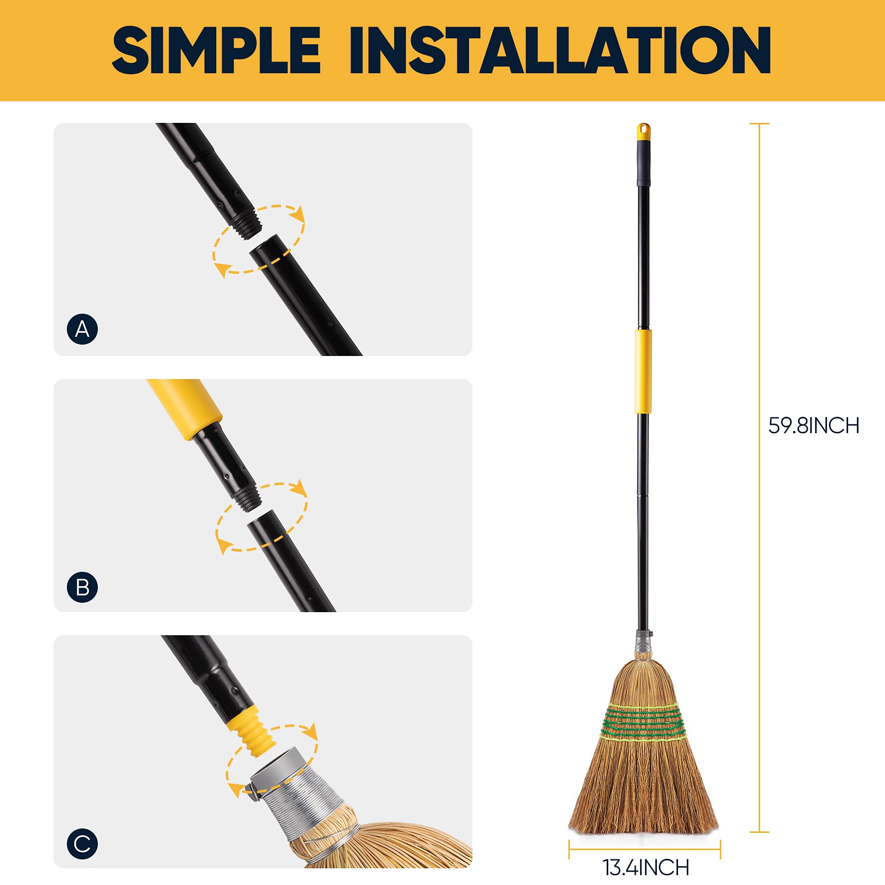 Yocada 18 Inch Push Broom Heavy-Duty Outdoor Commercial Broom Brush Stiff  Bristles for Cleaning Patio Garage Deck Concrete Wood Stone Tile Floor  65.3