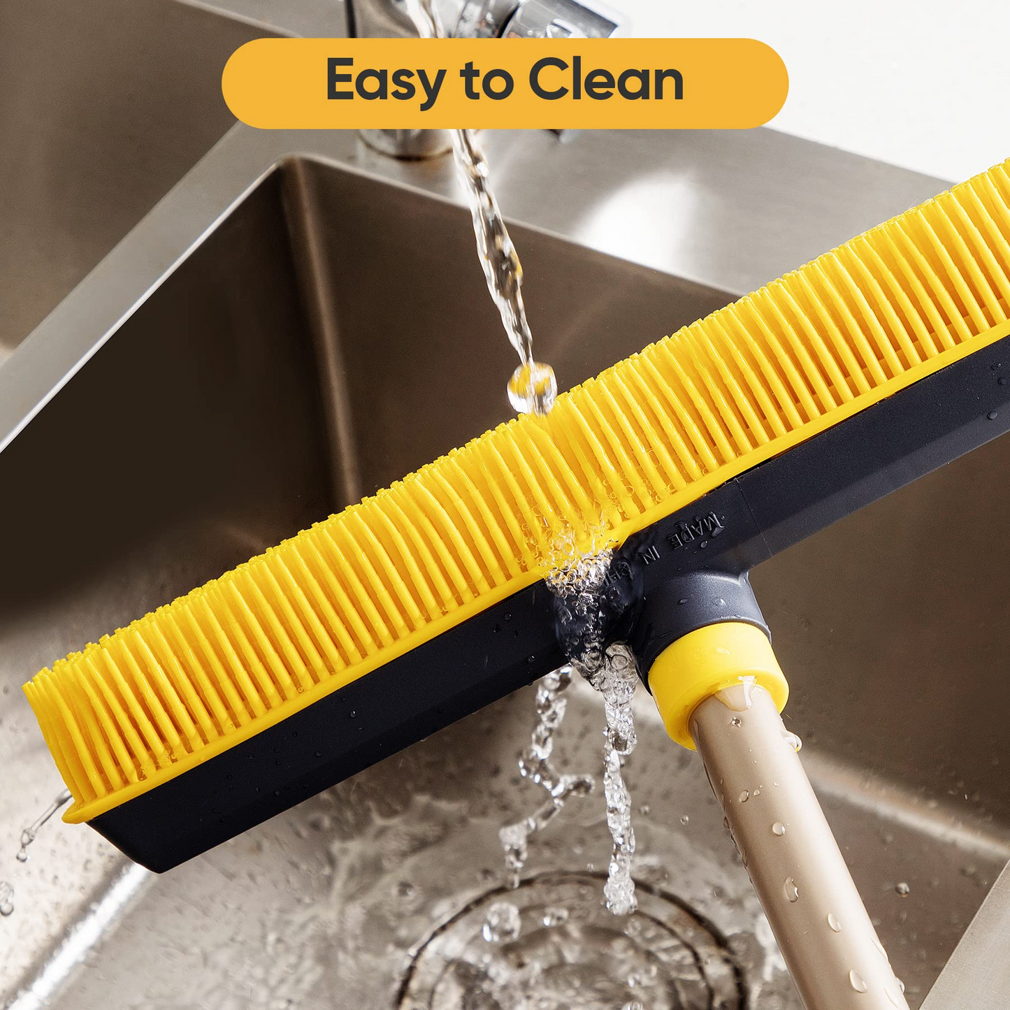 Yocada Pet Hair Removal Rubber Broom with Squeegee 2 in 1 Floor Brush Telescoping for Sweeping Hardwood Floor Tile Low Carpets Rugs Undercoat Carpets Bathroom Living Room Kitchen 53"