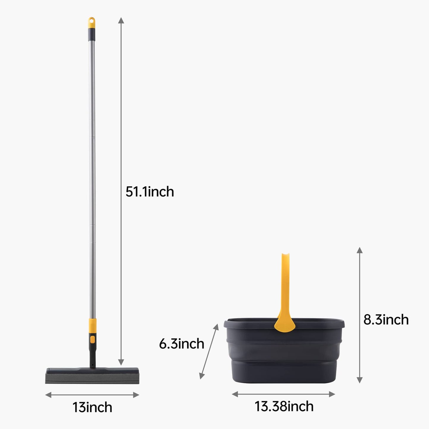Yocada Mop and Bucket with Wringer Set Sponge Mop and Collapsible Bucket Kit for Home Commercial Tile Floor Bathroom Garage Cleaning with Total 2 Sponge Heads Easily Dry Wringing